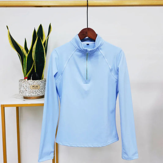 Zipper Equestrian Long Sleeve Top For Women Riding Nylon Base Layer