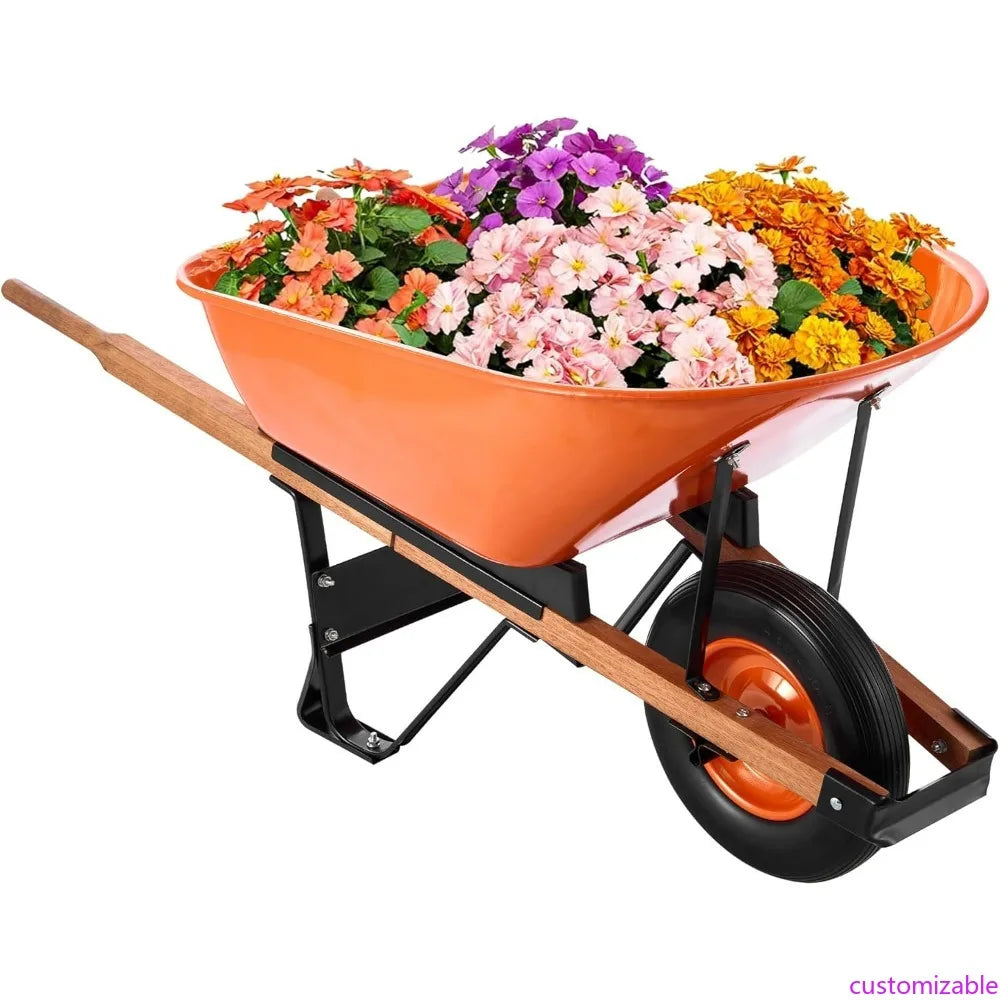 XMSJ Wheelbarrow Cart With Single Wheel and 330 LB Load Bearing Metal Handle