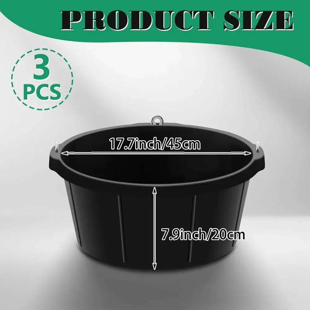 Three Pack Rubber Feed Troughs With Hooks 6.5 Gallon Capacity