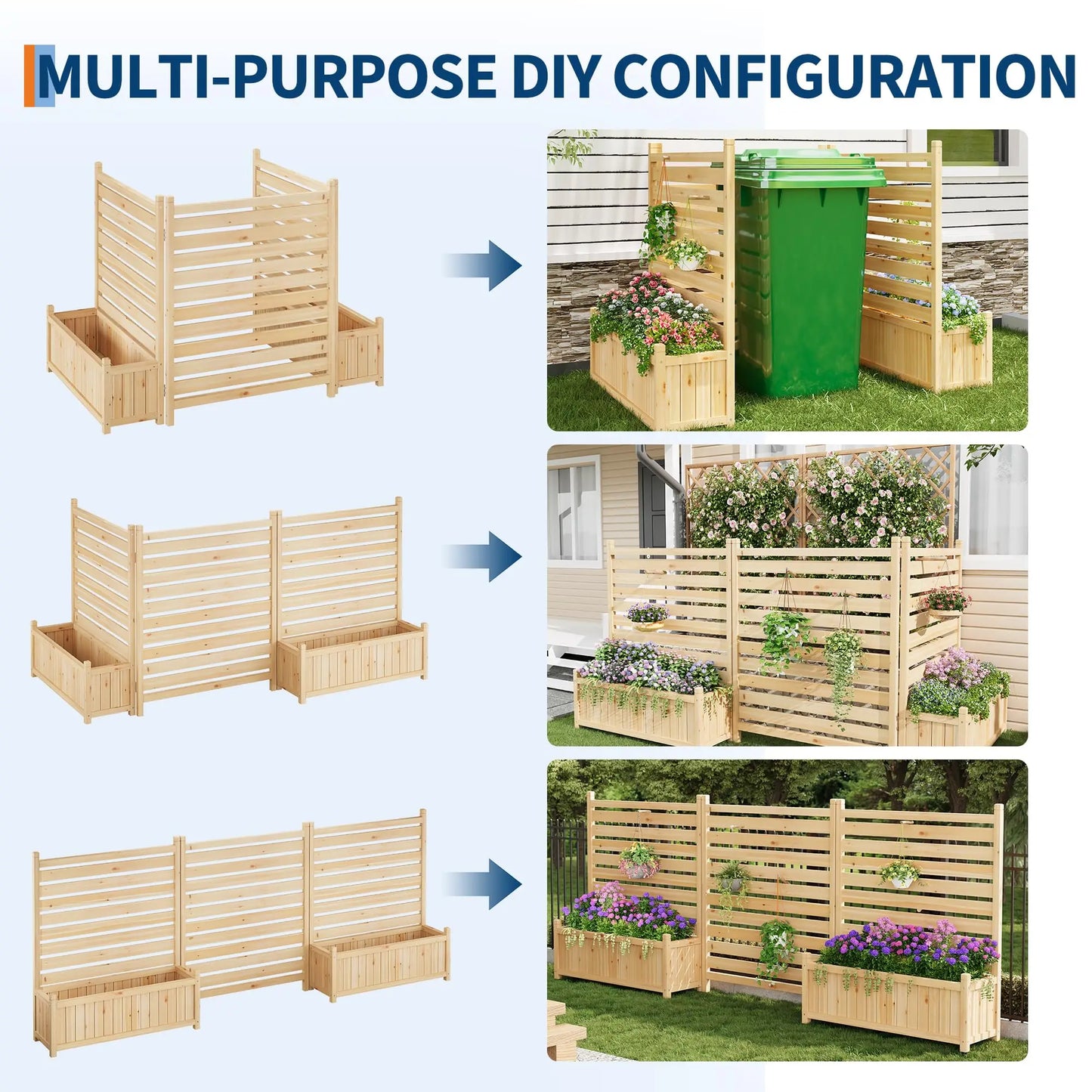 HiMISS Trellis Planter With Wooden Raised Bed For Outdoors