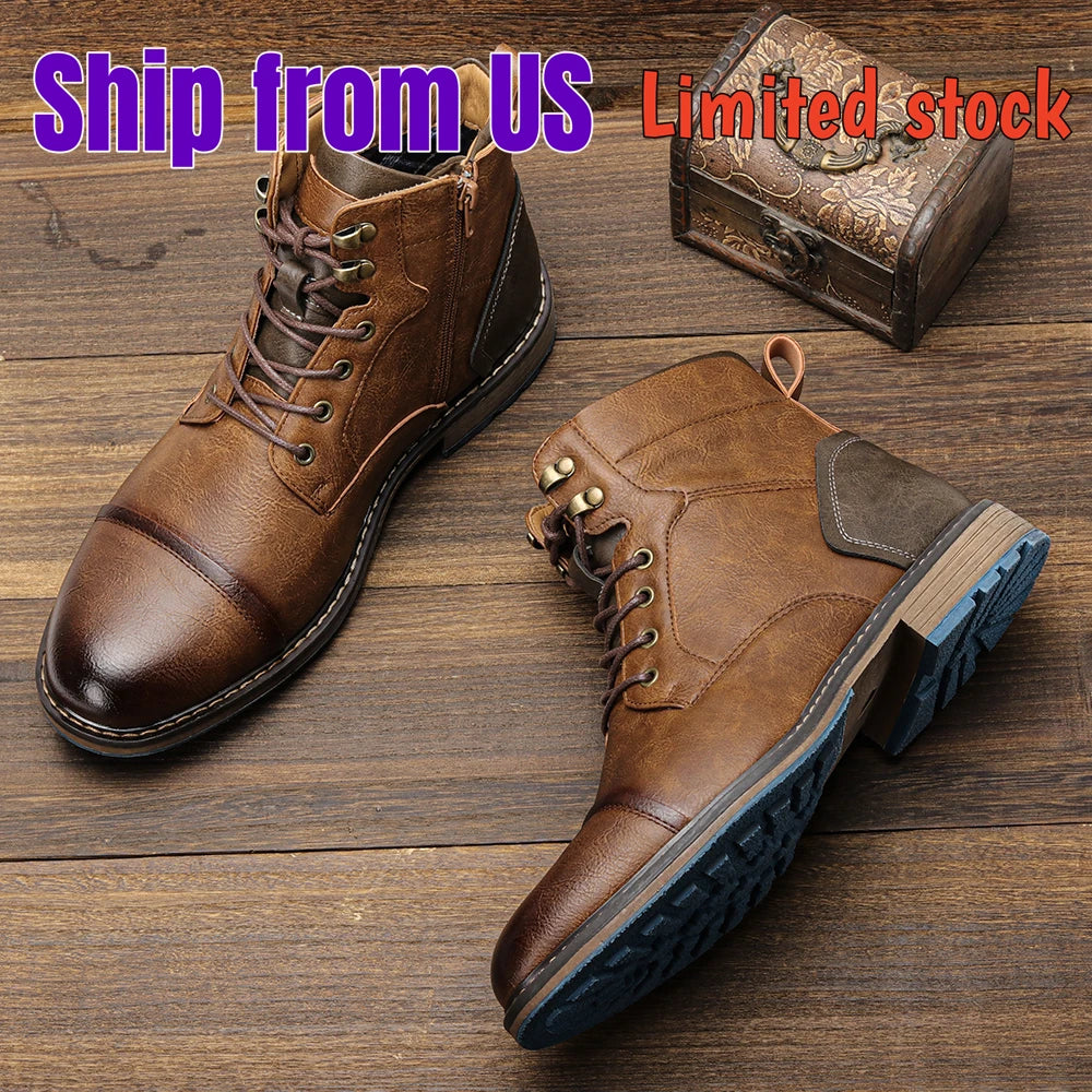 Hecrafted Men's Retro Leather Ankle Boots for Comfortable Spring Fashion and Everyday Wear