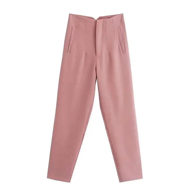 HXAO Womens Pleated High Waist Formal Office Pants Cropped Trousers