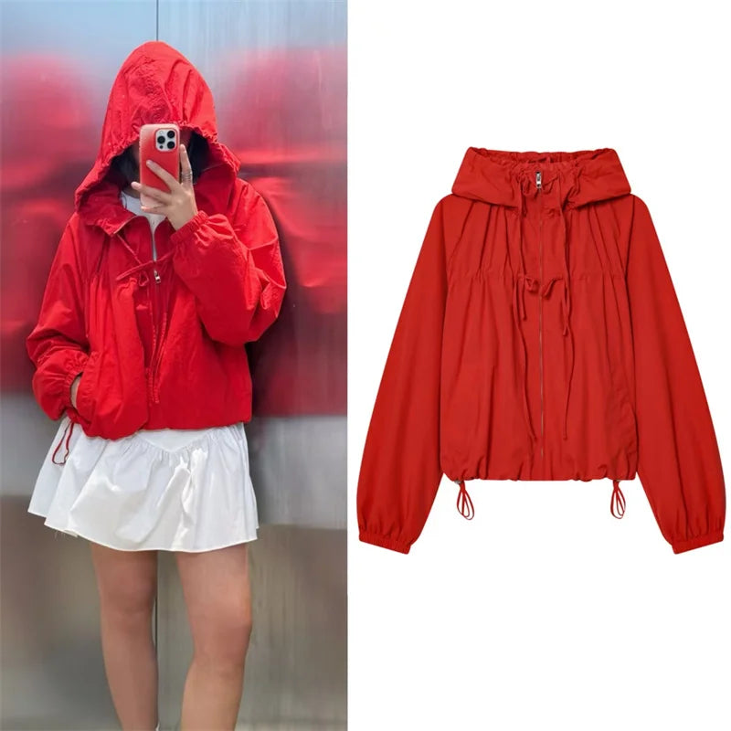 Guobioziy Women's Hooded Zipper Cardigan With Drawstring Detail