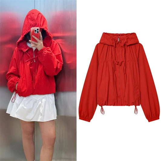 Guobioziy Women's Hooded Zipper Cardigan With Drawstring Detail