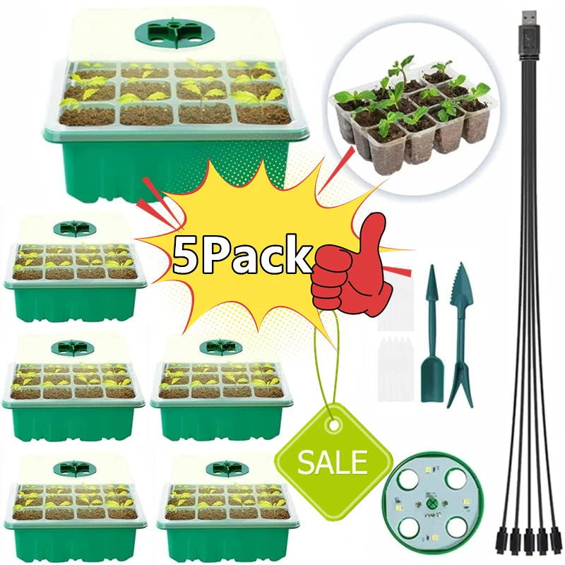 5 Pack Full Spectrum LED Grow Light With Seedling Tray