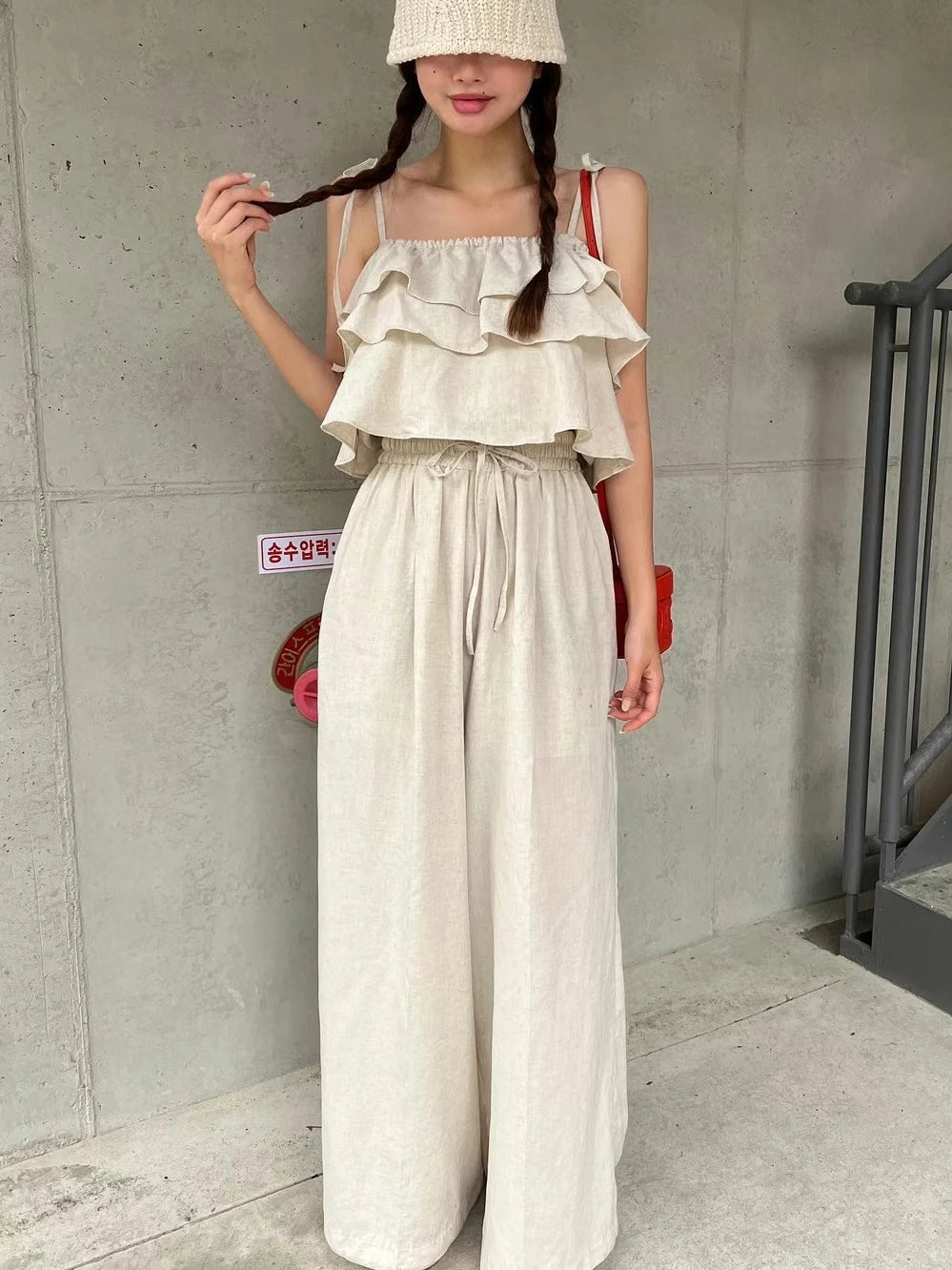 Others Floral Two Piece Set Women Top Wide Leg Pants