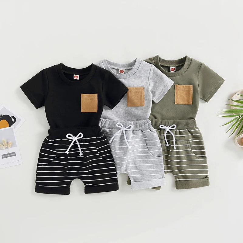 Lioraitiin Baby Boys 2-Piece Summer Set Short Sleeve Shirt Shorts