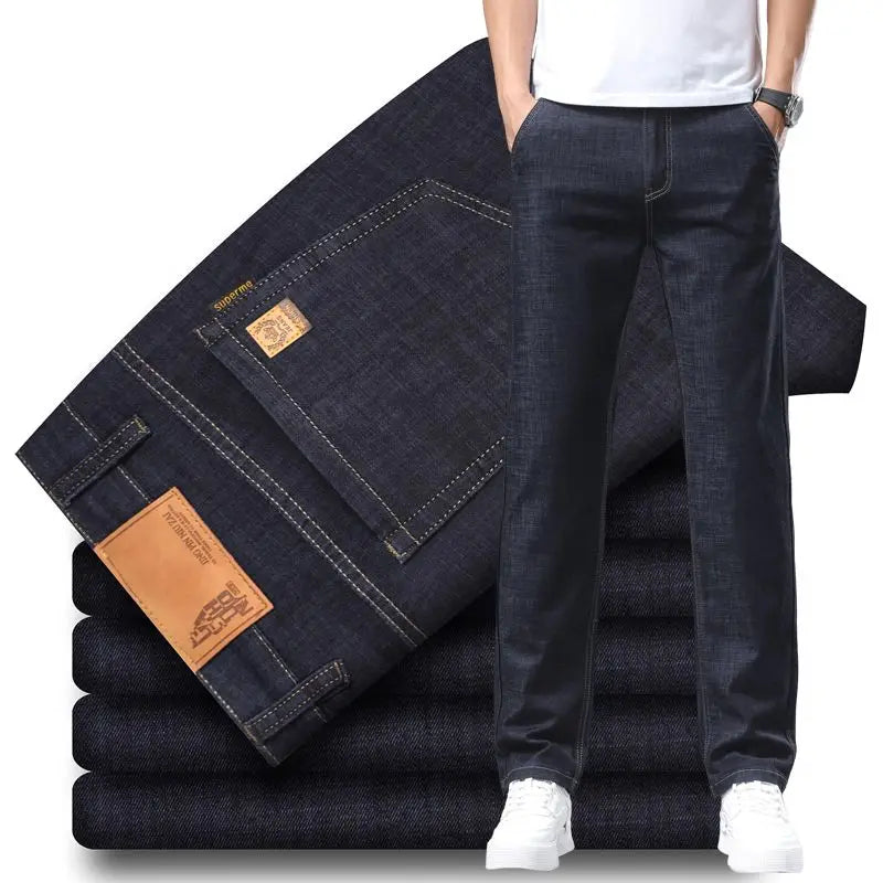 Lyocell Summer Men Jeans Breathable Slim Straight Denim Trousers