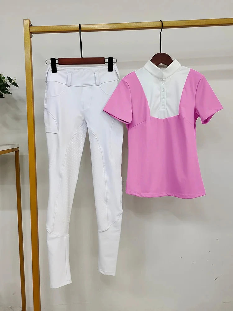 Women Equestrian Riding Set Long Sleeve Top And Pants Sportswear