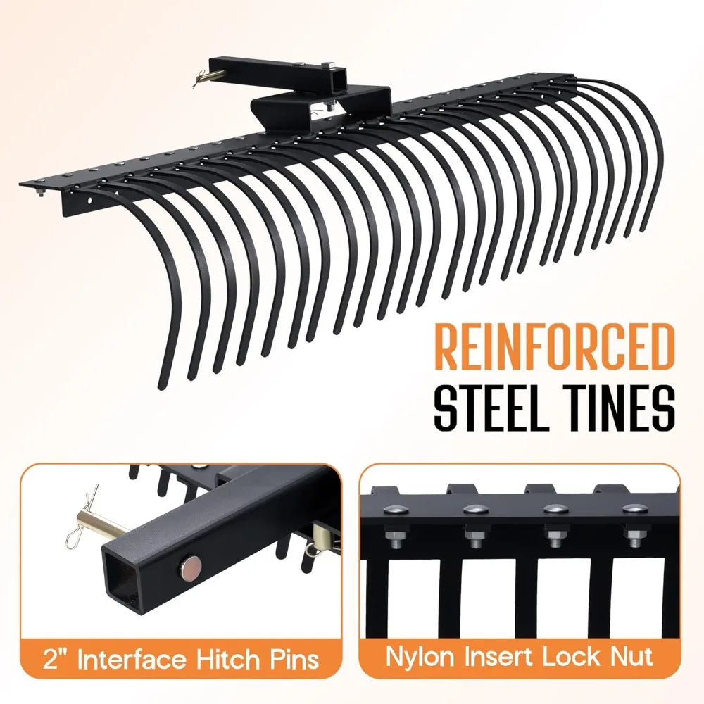 Landscape Rake For Tractor 3-Point Hitch With 24 Coil Tines