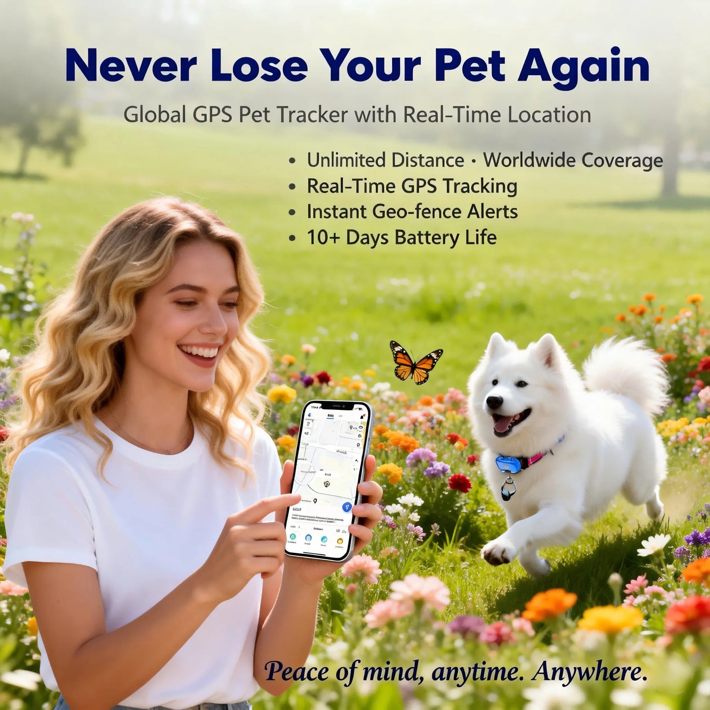 WANWAYTECH GPS Pet Tracker for Dogs and Cats QR Code Real Time Tracking