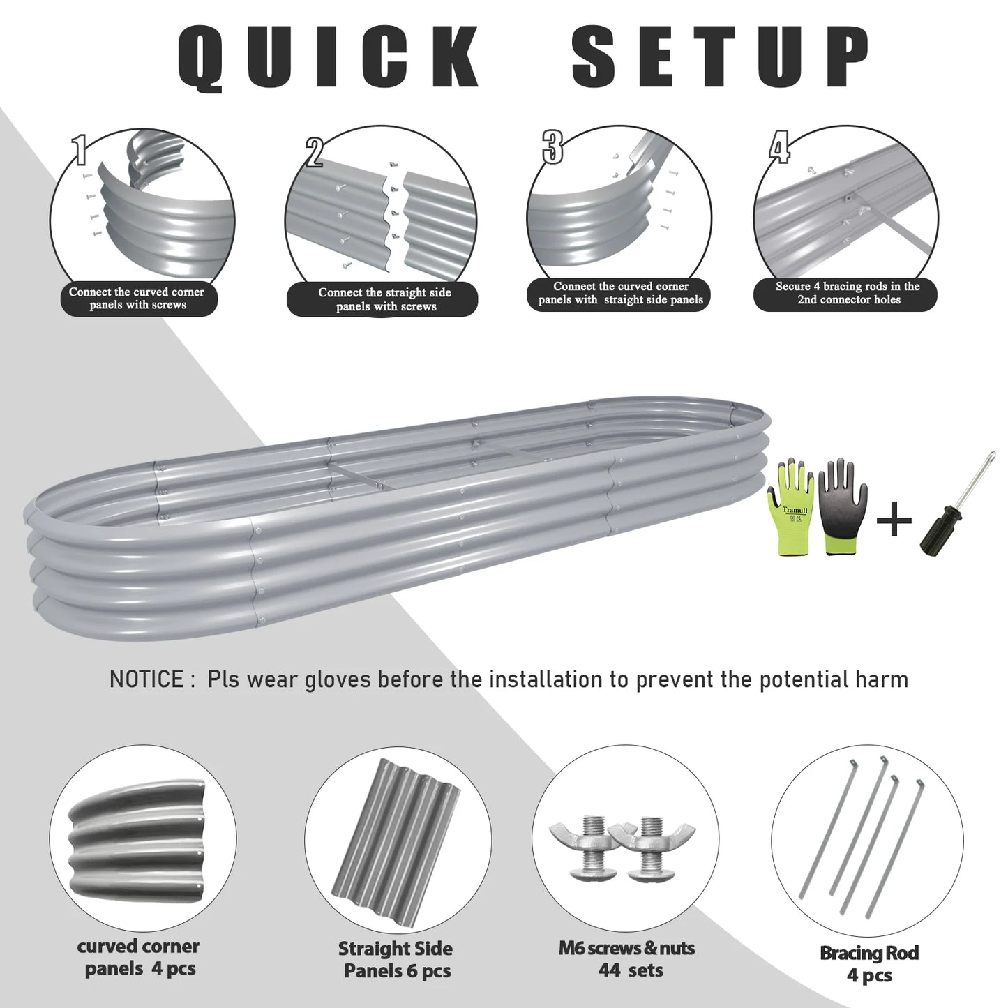 Tramull Galvanized Raised Garden Bed Planter Box For Vegetables