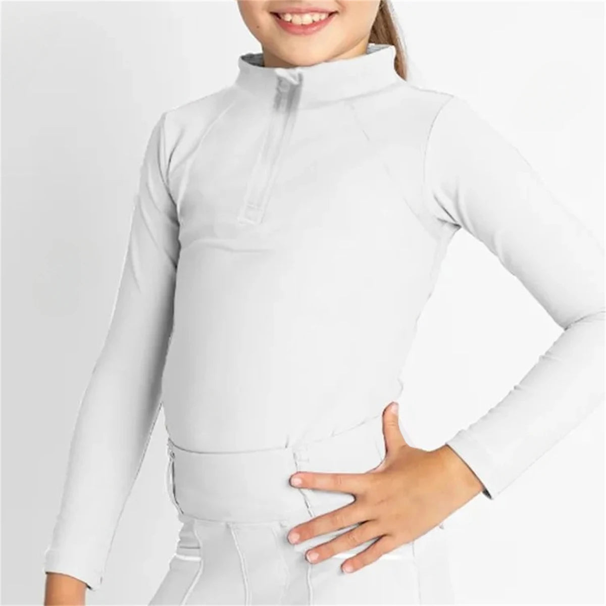 MXLLINA Zipper Equestrian T-Shirts Girls Longsleeve Sport Horse Riding Clothes Breathable Tops Girl Trainning Competition Blouse