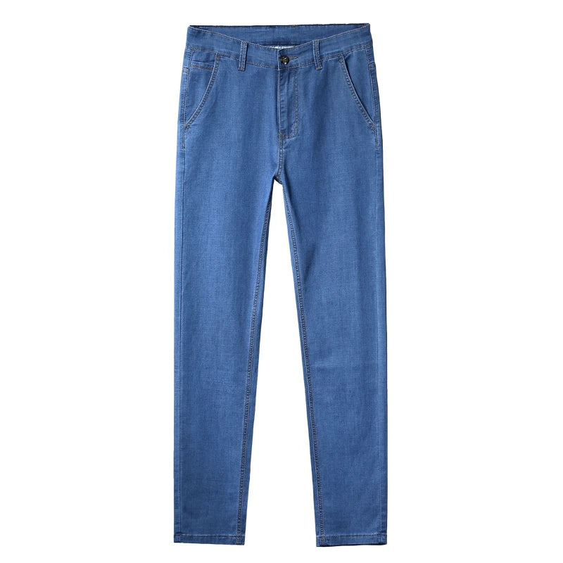 Lyocell Summer Men Jeans Breathable Slim Straight Denim Trousers