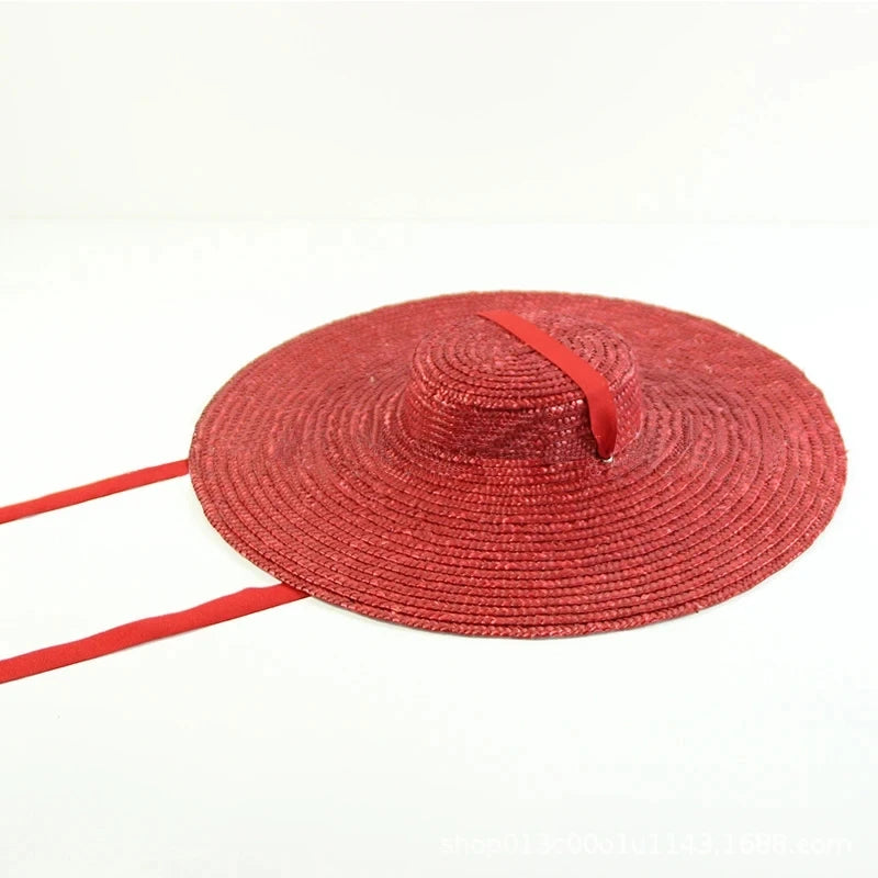 WZRYTTLCN Straw Hat Boater Sun Hat With Ribbon Tie Beach