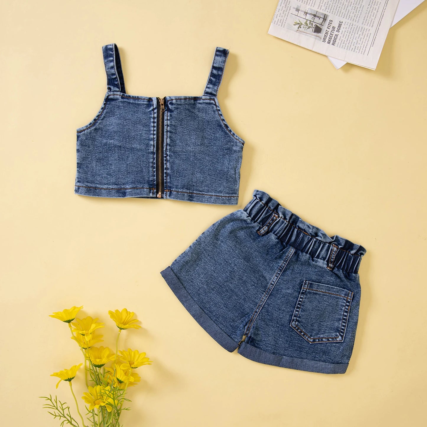Pudcoco Girls 2-Piece Denim Shorts Set Camisole Outfit