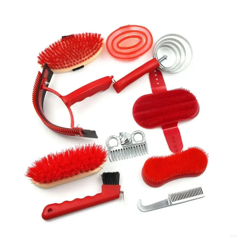 Horse Grooming Tool Set With Ergonomic Handle Durable Plastic Brushes