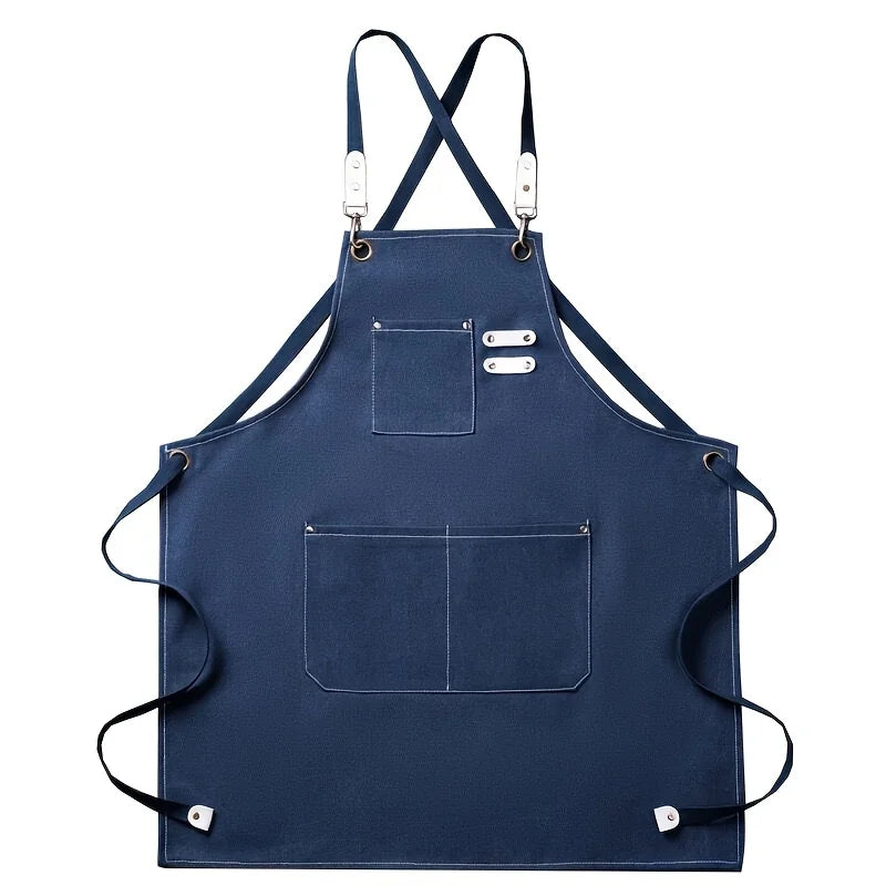 Thickened Waterproof Canvas Apron With Pockets Crossback Adjustable