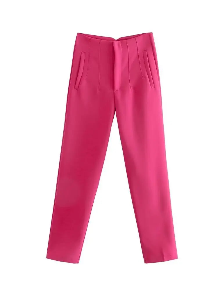 Others High Waist Casual Pants For Women Slim Fit Polyester