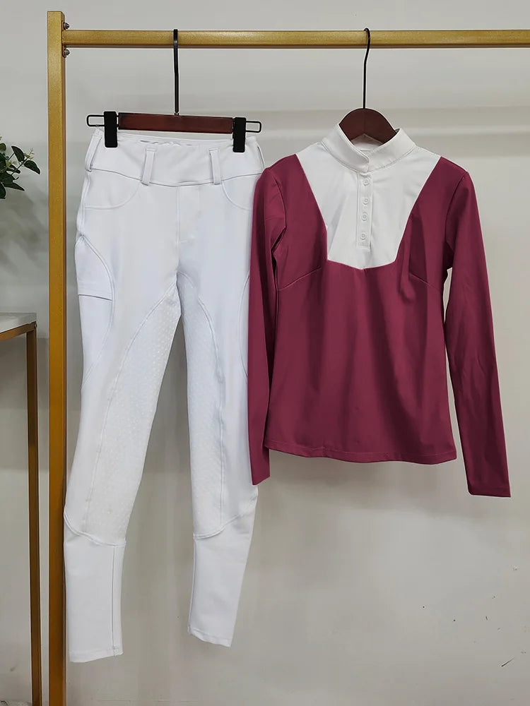Women Equestrian Riding Set Long Sleeve Top And Pants Sportswear