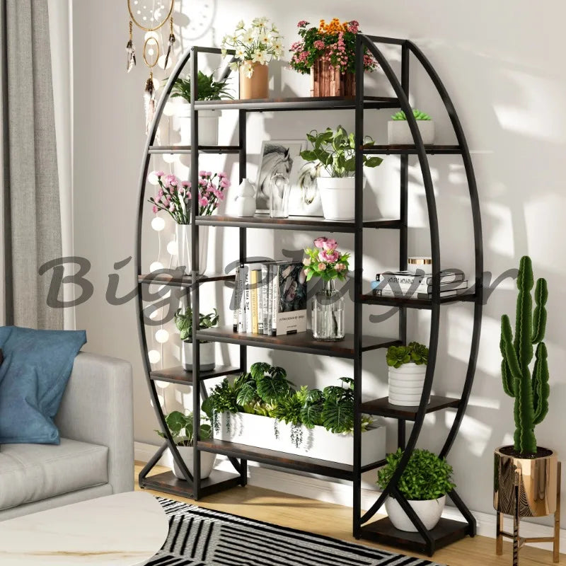 Industrial Style Half Moon Plant Stand Bookshelf Ladder For Home Garden