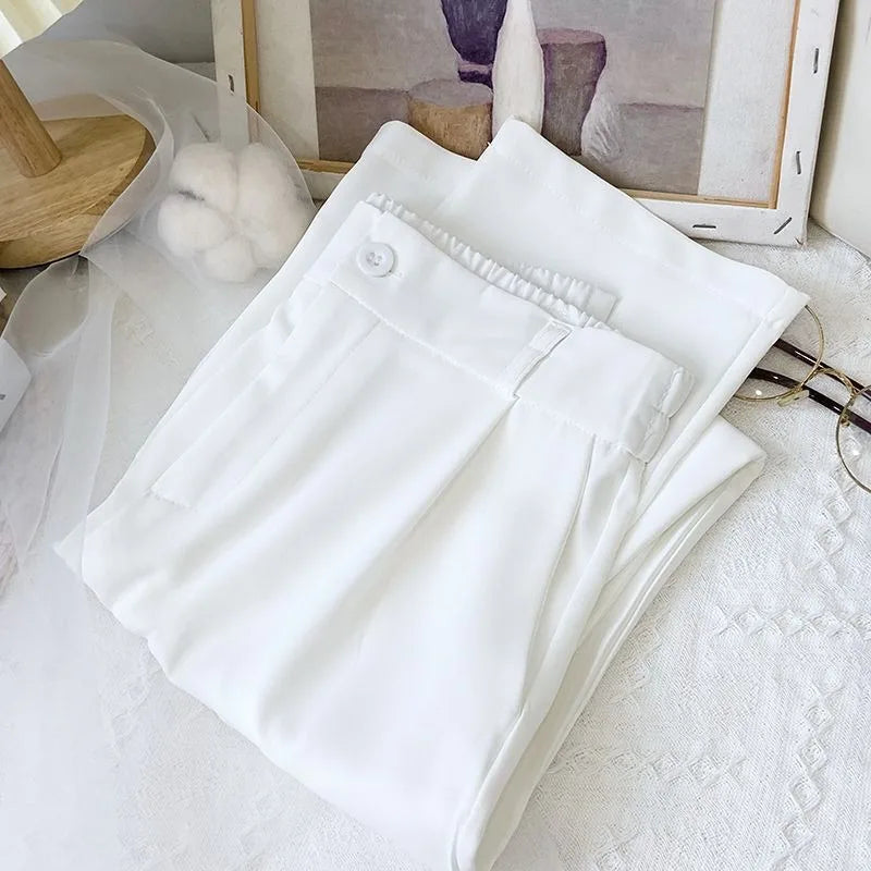 JOEVILU Womens High Waist Straight Ankle Silky Office Pants