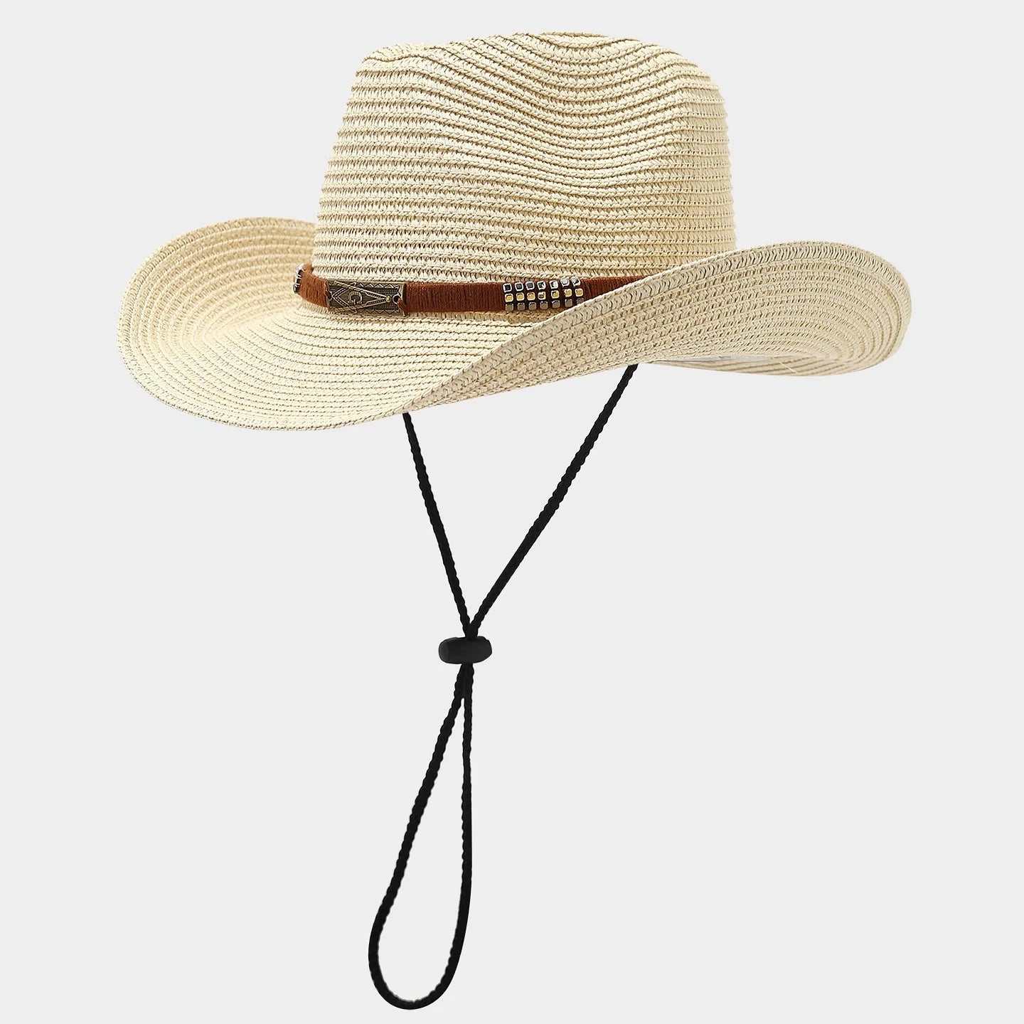 Outdoor Straw Cowboy Hat for Unisex Sun Protection Windproof Adjustable Strap