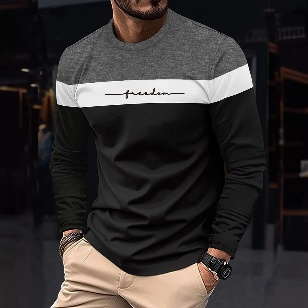 Autumn Mens Oversized Crew Neck Long Sleeve Stripe T Shirt