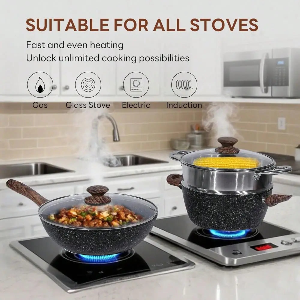 XMSJ Induction Pots And Pans Set With Detachable StayCool Handles