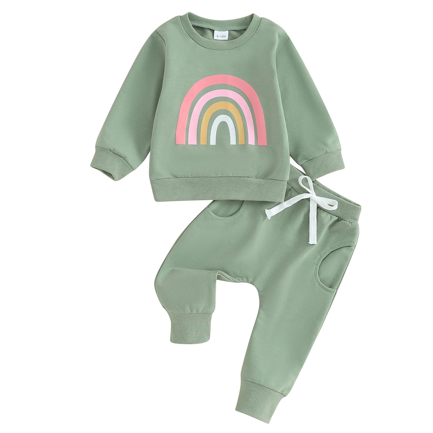 Citgeett Rainbow Print Toddler Unisex Sweatshirt and Pants Set