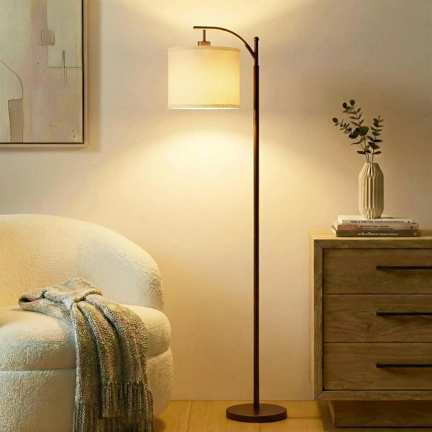 WADBTY LED Floor Lamp With Curved Shade For Living Rooms