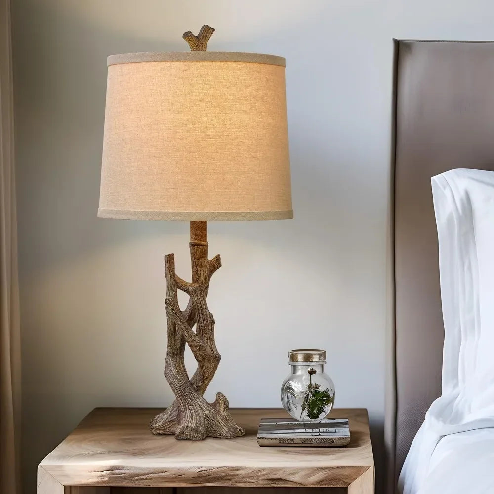 Rustic Farmhouse Table Lamp With Wood Grain Finish For Bedroom