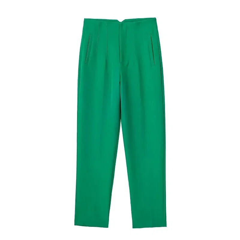 HXAO Womens Pleated High Waist Formal Office Pants Cropped Trousers