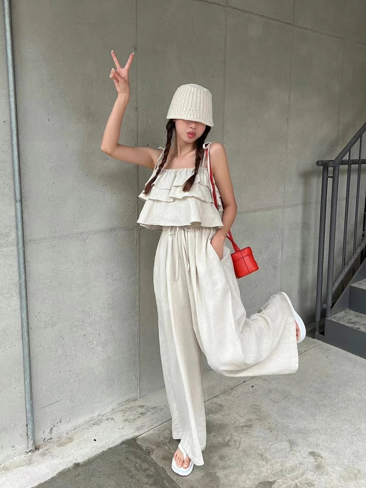 Others Floral Two Piece Set Women Top Wide Leg Pants