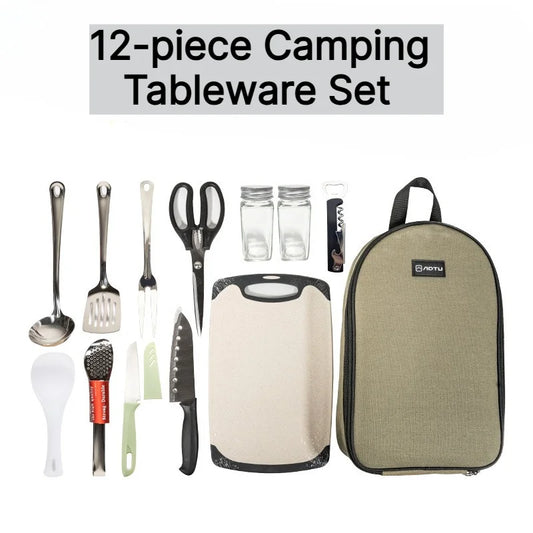 Outdoor Camping Kitchen Utensils 12 Piece Stainless Steel Tool Set With Bag