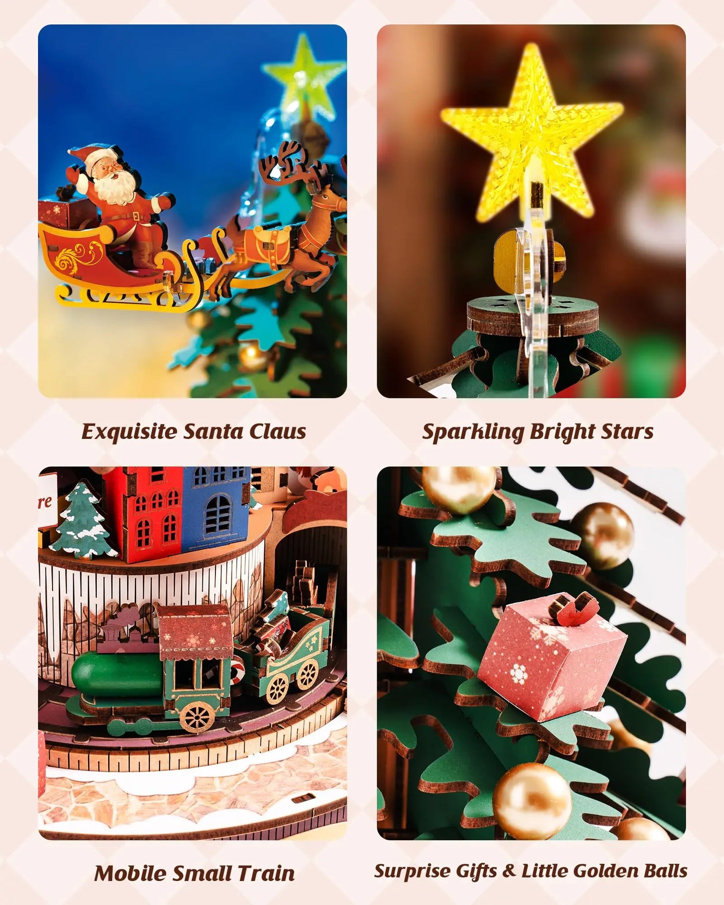 Robotime Rolife Christmas Melody Tree Music Boxes 3D Wooden Puzzle with Light Perfect Gifts for Family  Easy Assemble Toys