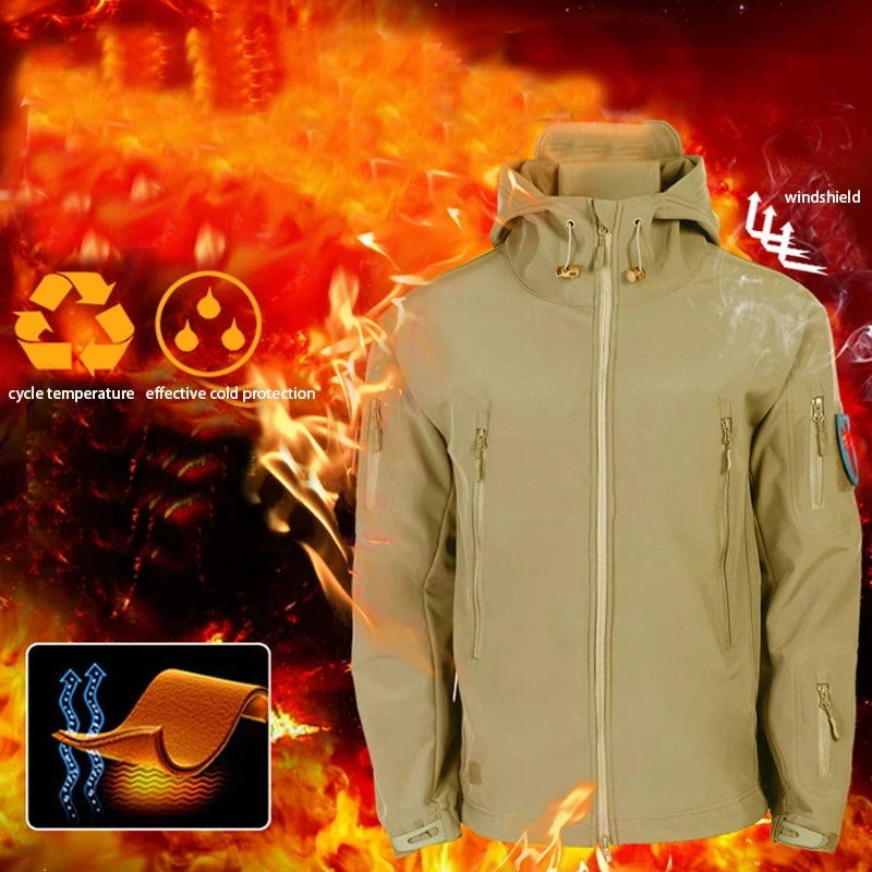 Mazerout Men Tactical Softshell Waterproof Fleece Jacket