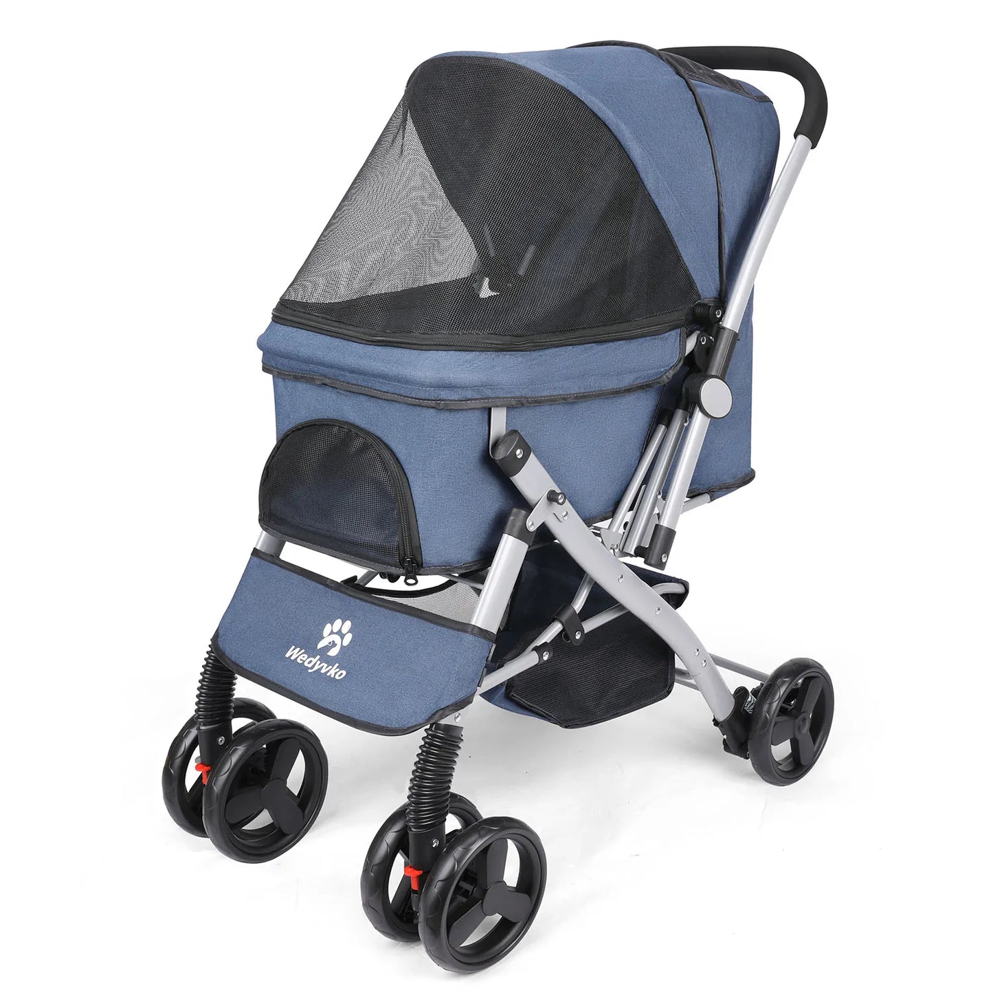 Wedyvko Foldable Cat Dog Stroller With Shock Absorption Travel Carrier