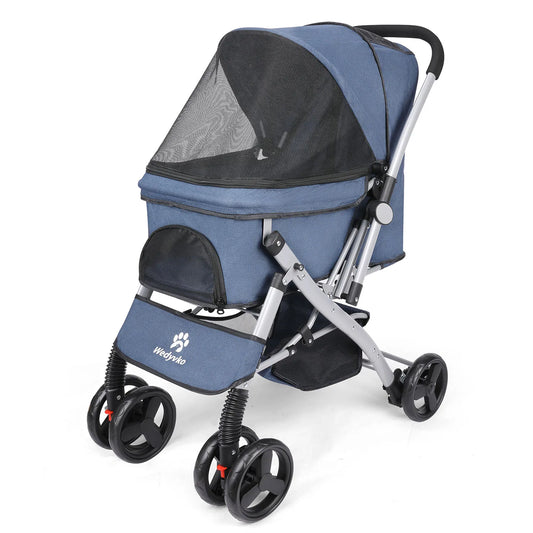 Wedyvko Foldable Cat Dog Stroller With Shock Absorption Travel Carrier