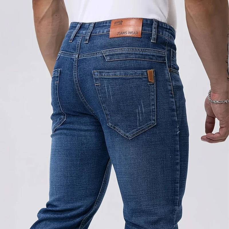 Mens Casual Jeans Slim Fit Stretch Denim Trousers For Spring Autumn