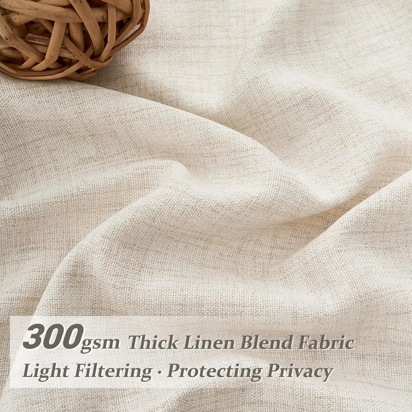 Pinch Pleated Linen Curtains Light Filtering Boho Drape Living Room