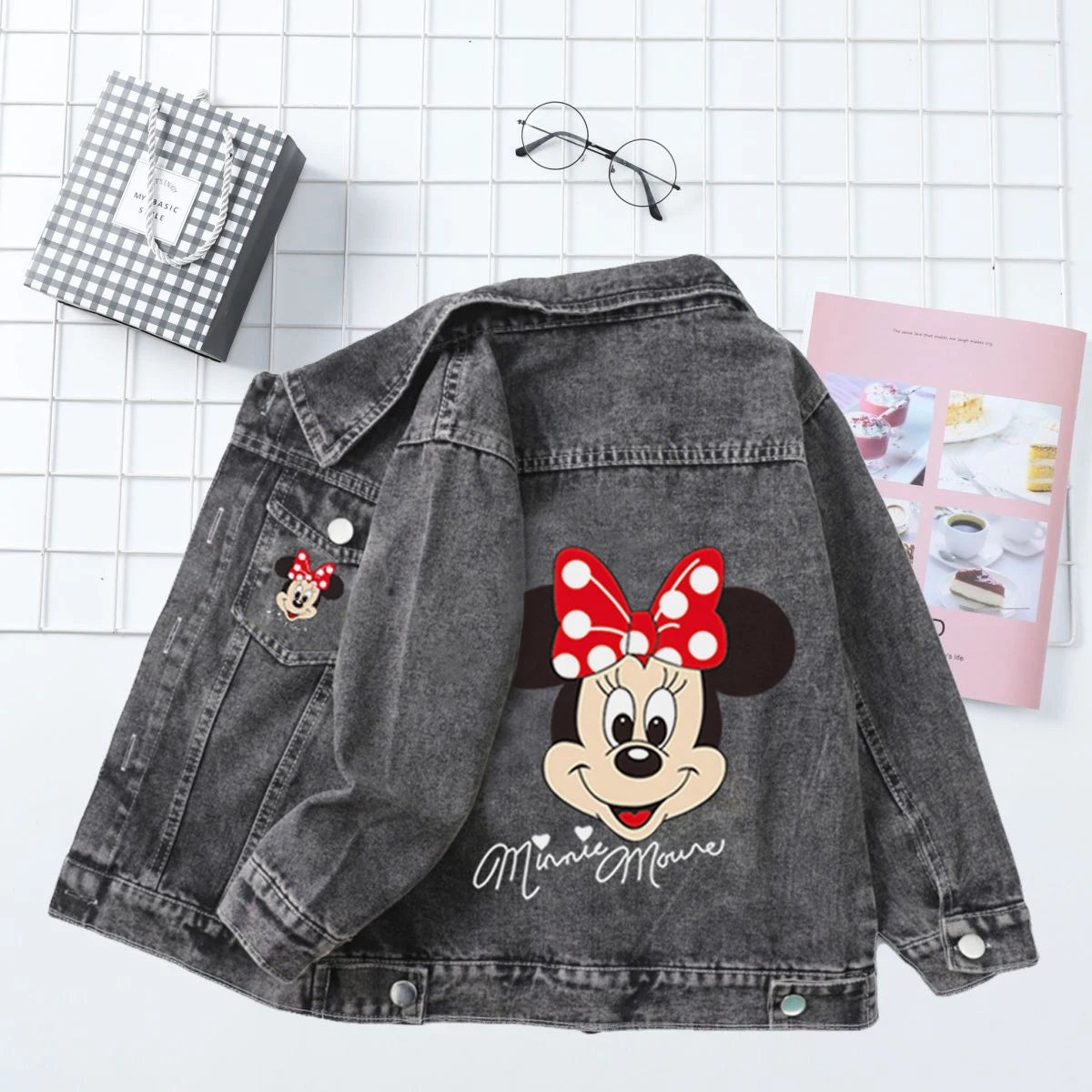 Potdemiel Kids Denim Jacket Mickey Mouse Cartoon Long Sleeve Coat