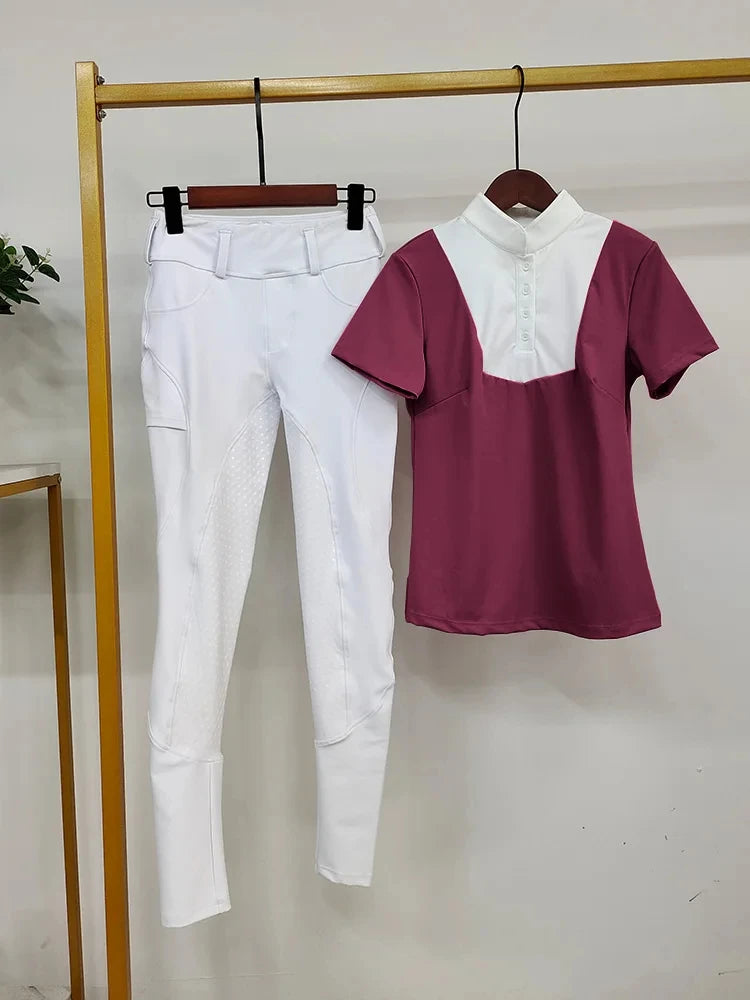 Women Equestrian Riding Set Long Sleeve Top And Pants Sportswear