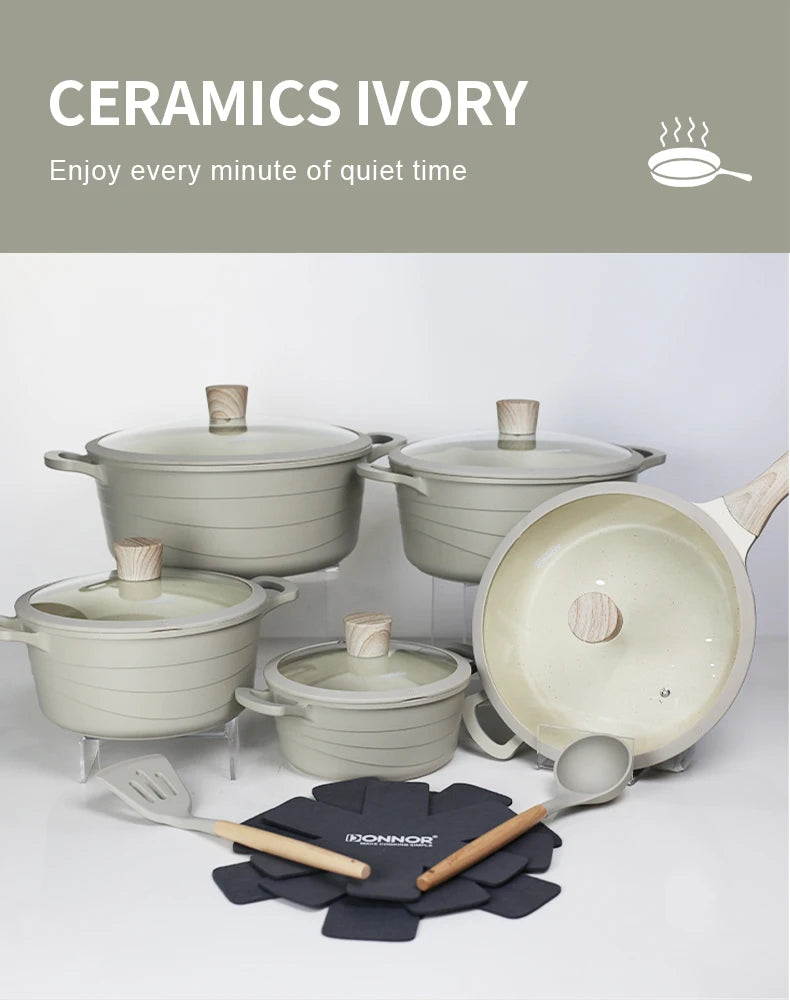DONNOR 15Piece Nonstick Wave Series Cookware Set With Granite Coating