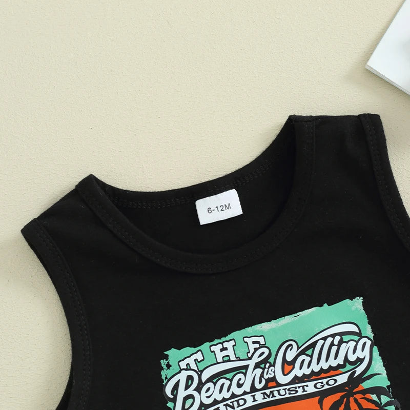 Lioraitiin Toddler Boys Summer Outfit Set Letter Car Print Tank Tops And Shorts