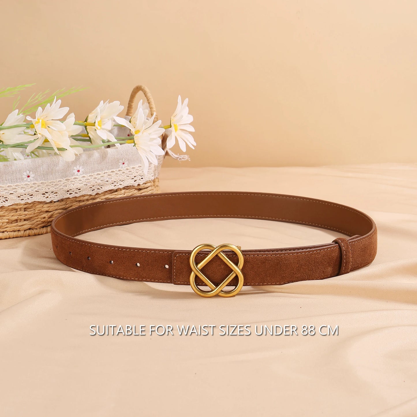 Suede Cowhide Belt For Women Vintage Style Retro Buckle
