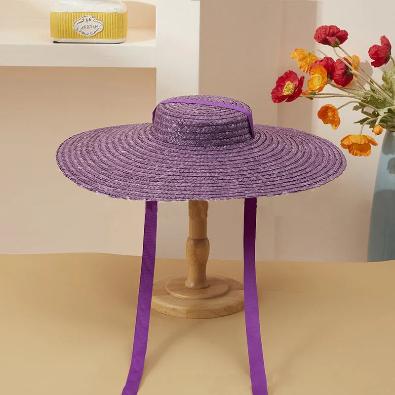 WZRYTTLCN Straw Hat Boater Sun Hat With Ribbon Tie Beach