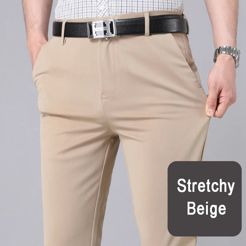NONECN Men's Stretch Fast Dry Office Trousers Smart Casual Pants
