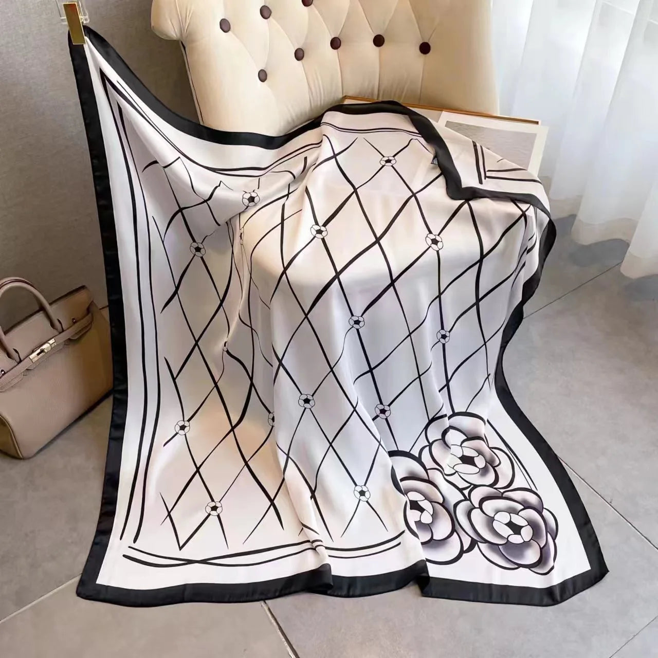 Horse Print Square Scarf For Women Polyester Windproof Head Wrap