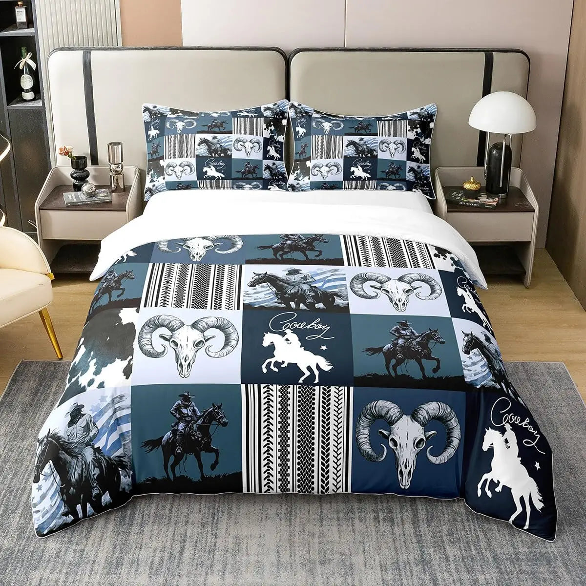 NONECN Western Cowboy Print Duvet Cover Set Bedding